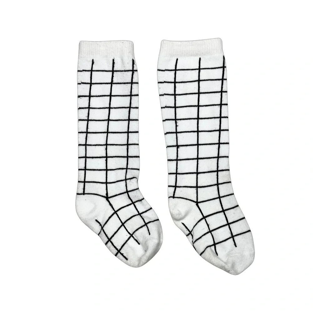 Little Stocking Co White + Black Grid Socks